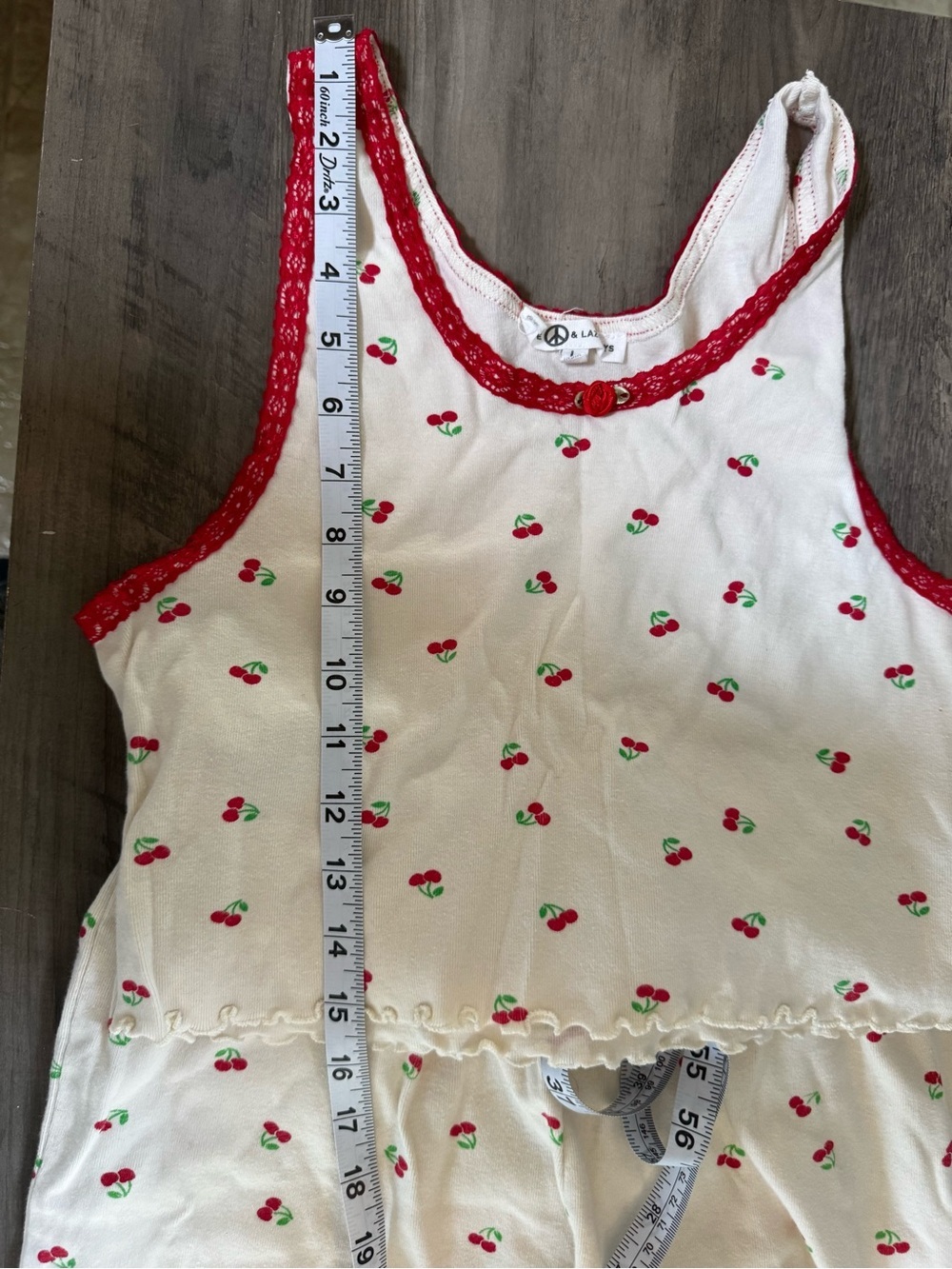 Cream and Red Cherry Print Crop Tank Pajama Top - Picture 5 of 8